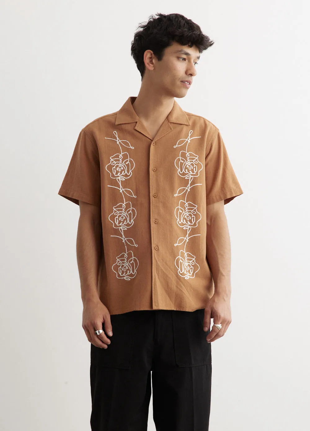 Chain Stitched Camp Collar Shirt