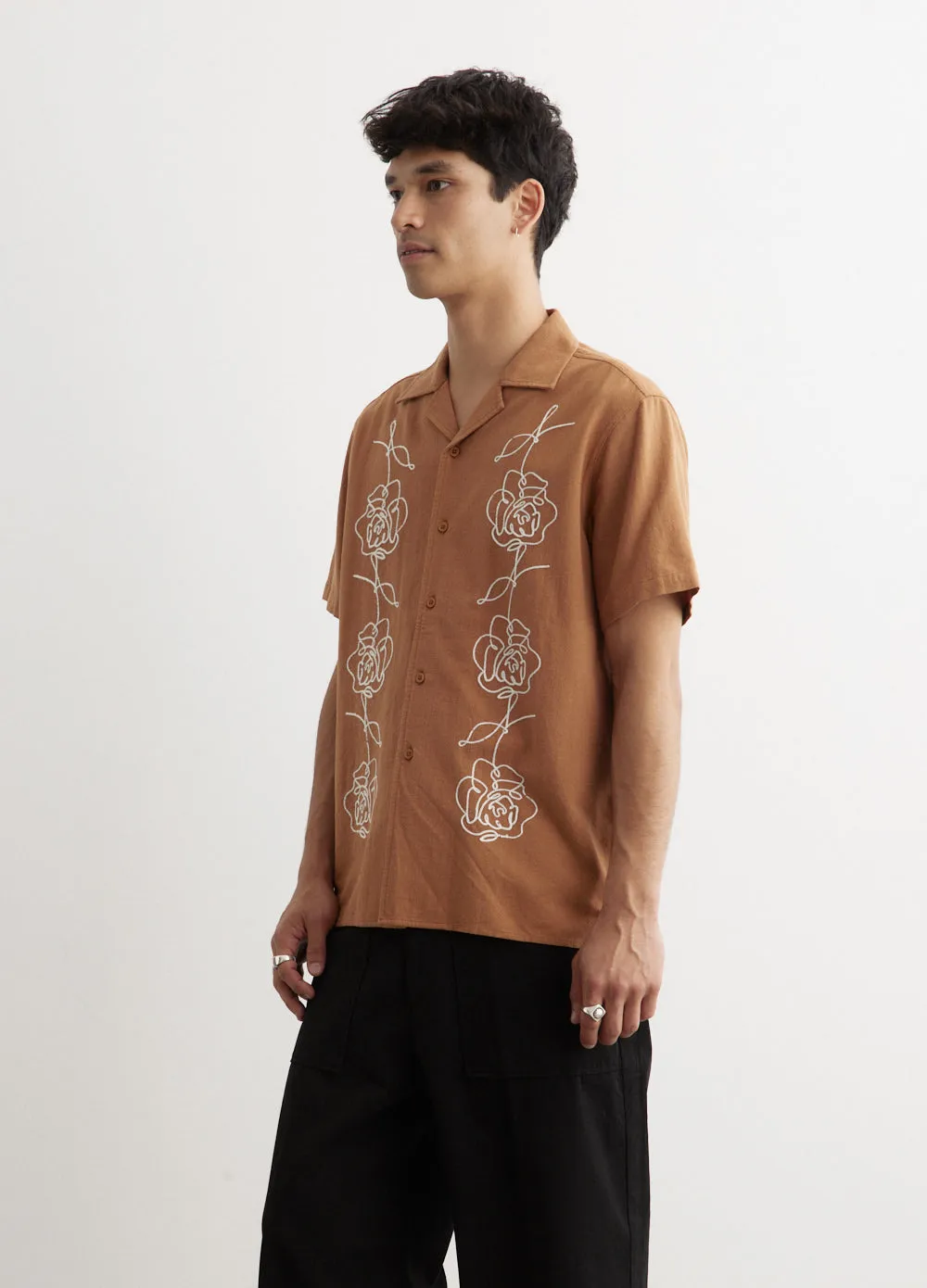 Chain Stitched Camp Collar Shirt