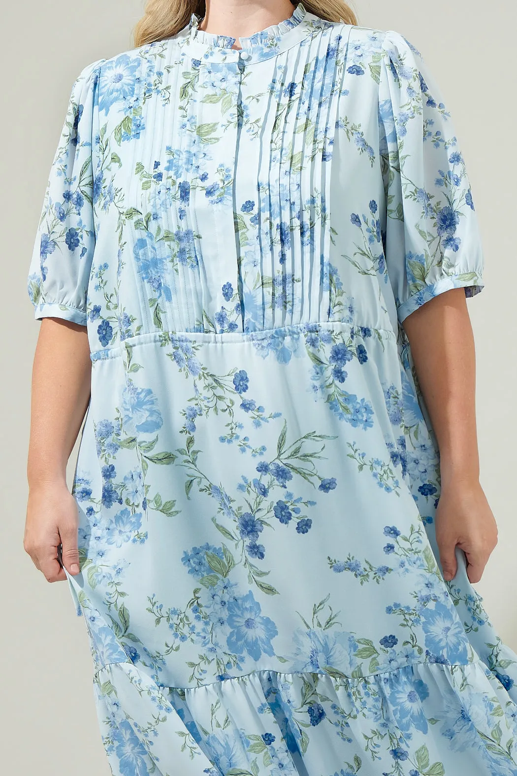 Dusty Floss Floral Pleated Midi Dress Curve