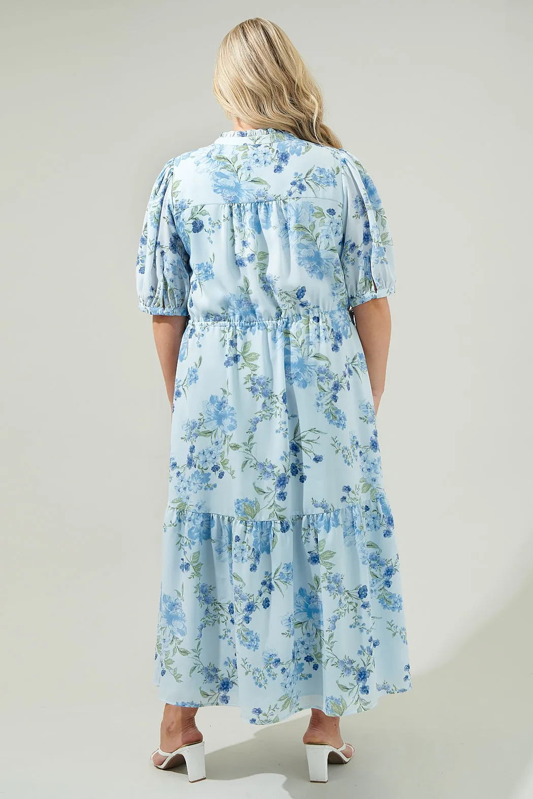 Dusty Floss Floral Pleated Midi Dress Curve