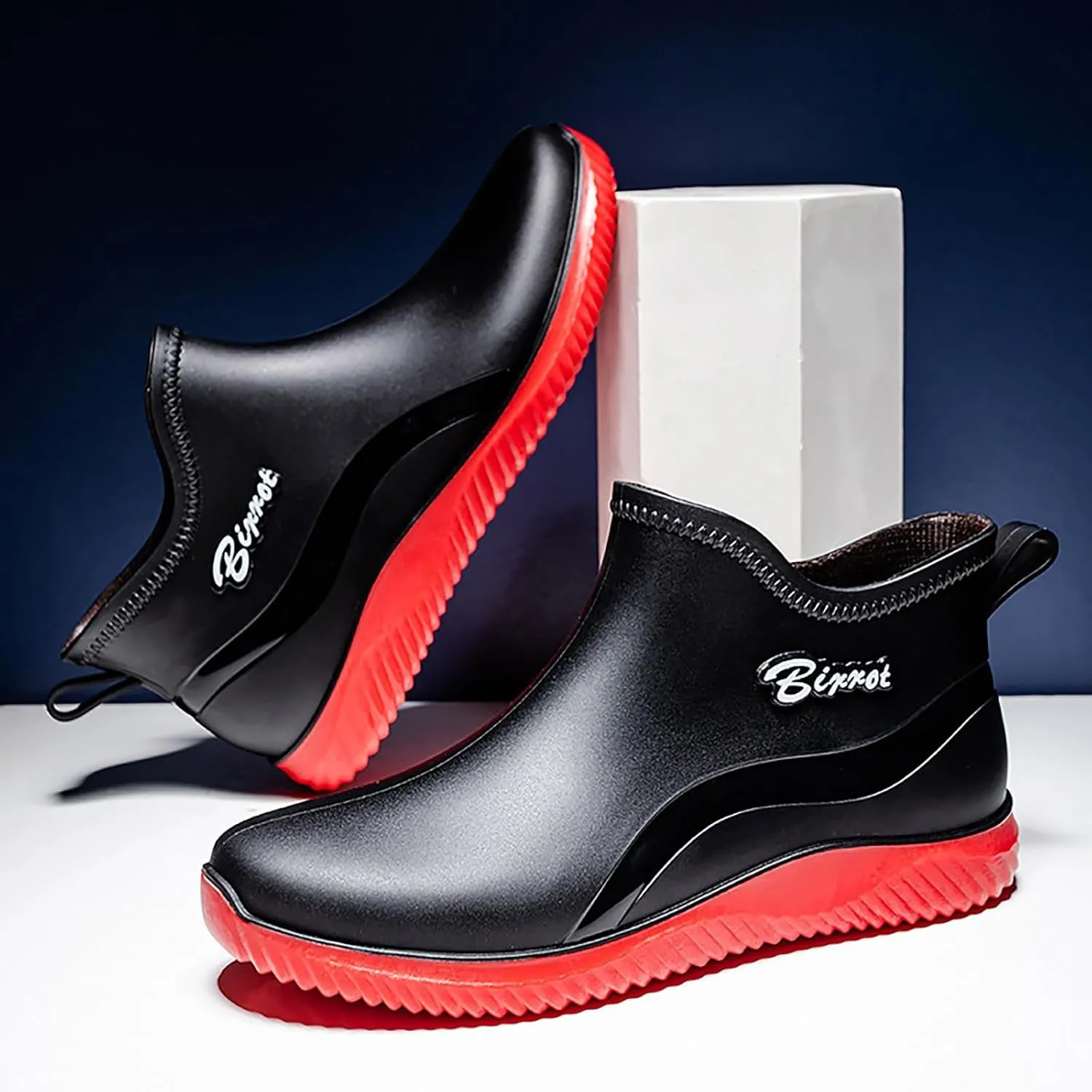 Womens Rain Boots Mid Calf Mens Grounded Footwear Fall Booties 2024 Low Heel Slip On Barefoot Shoes Women's Rubber Rain Boots Waterproof & Anti-slip Womens Chelsea Boots