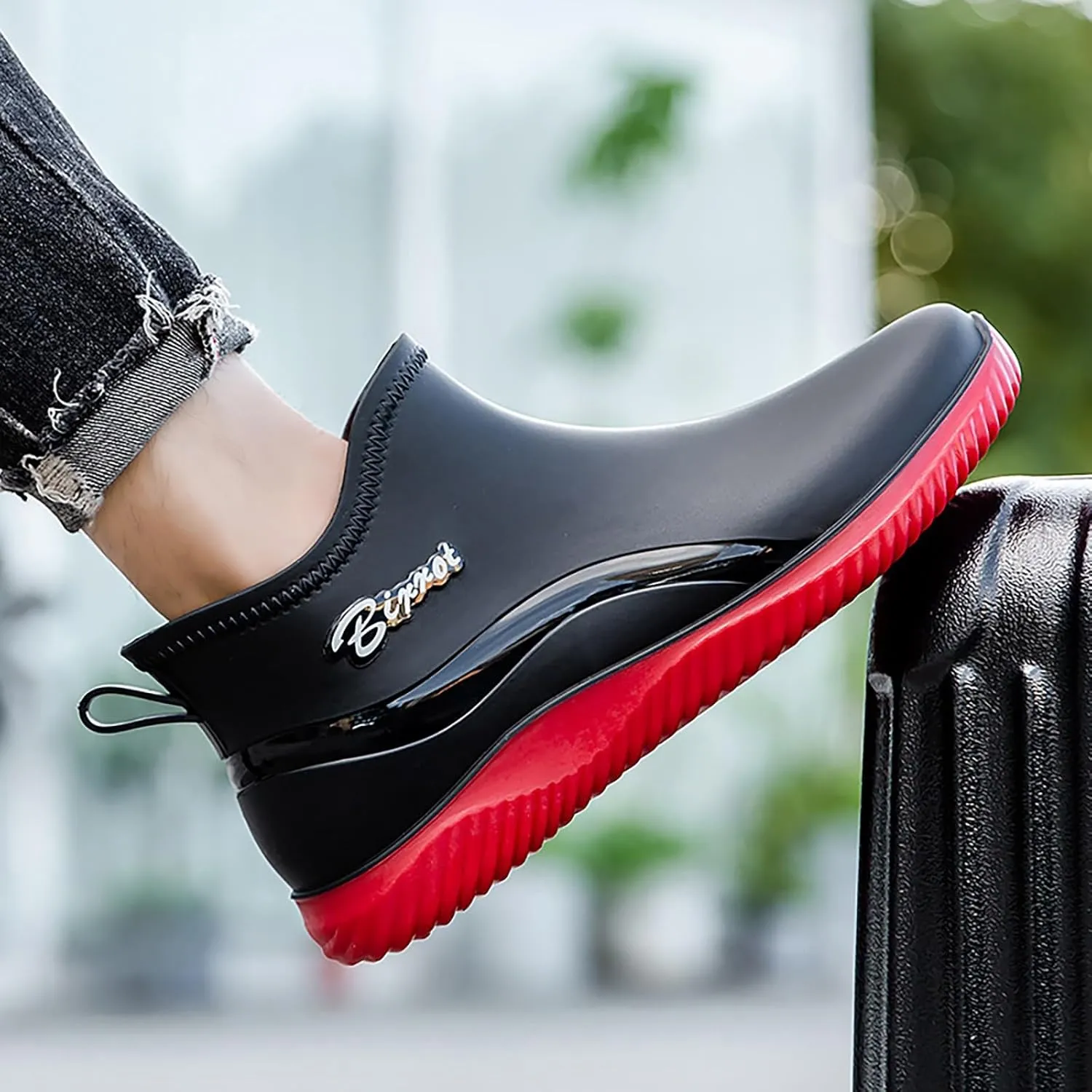 Womens Rain Boots Mid Calf Mens Grounded Footwear Fall Booties 2024 Low Heel Slip On Barefoot Shoes Women's Rubber Rain Boots Waterproof & Anti-slip Womens Chelsea Boots